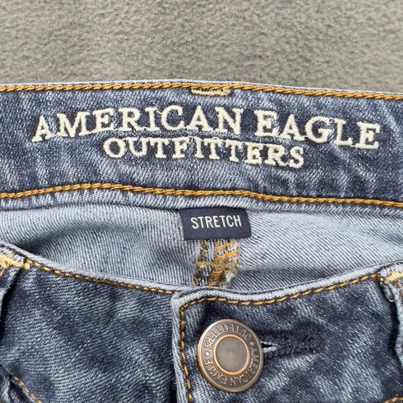 AE American Eagle High Rise Skinny Jeans 12 Regular Medium Wash Whiskered - Picture 8 of 15